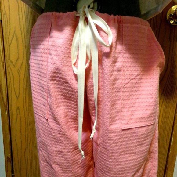 NEW RIP Stop Denim Capris sz 12 Pink patterned Casual pants Drawstring waist - Picture 10 of 14